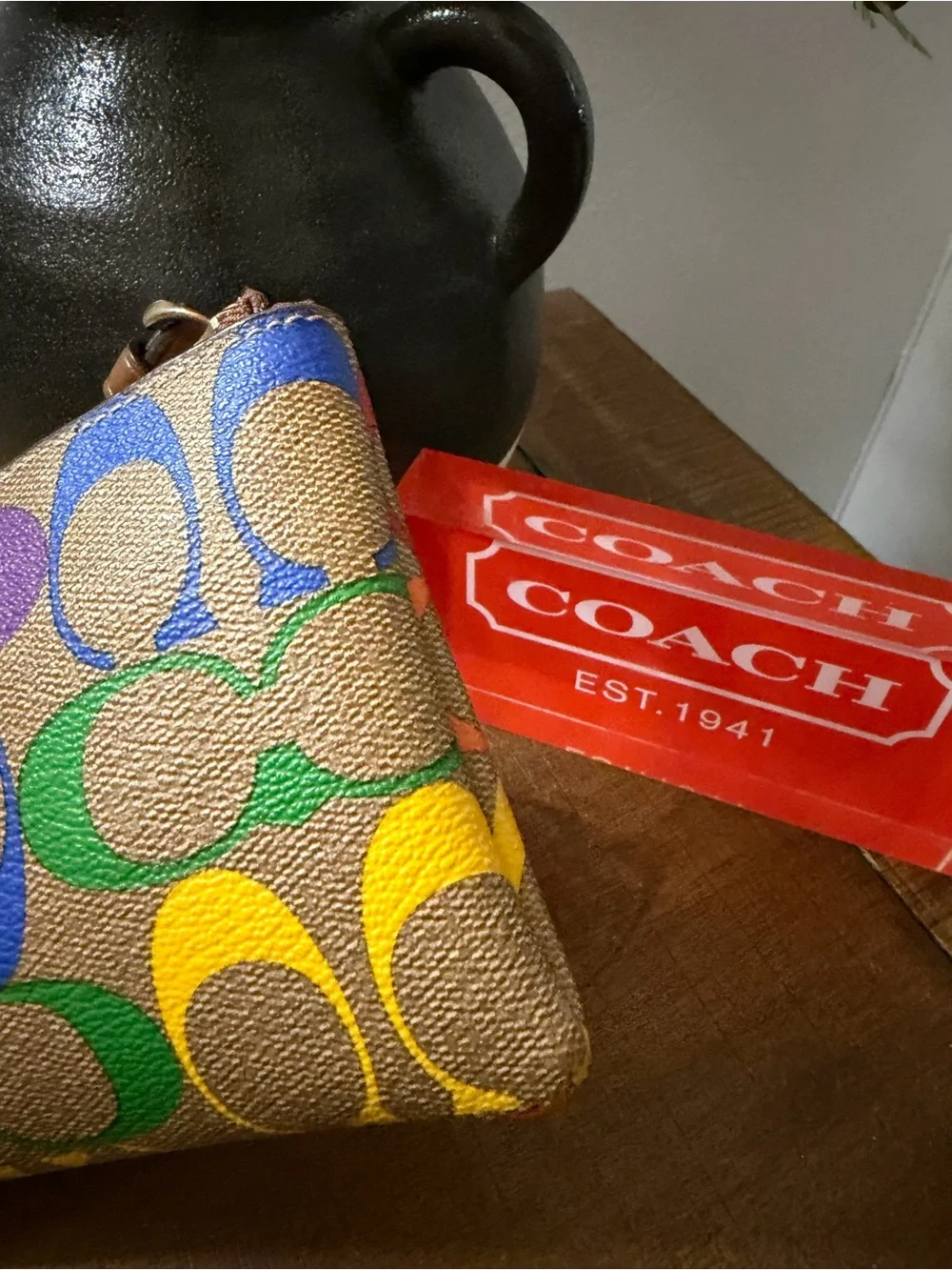Coach Signature Rainbow Corner Zip Wristlet